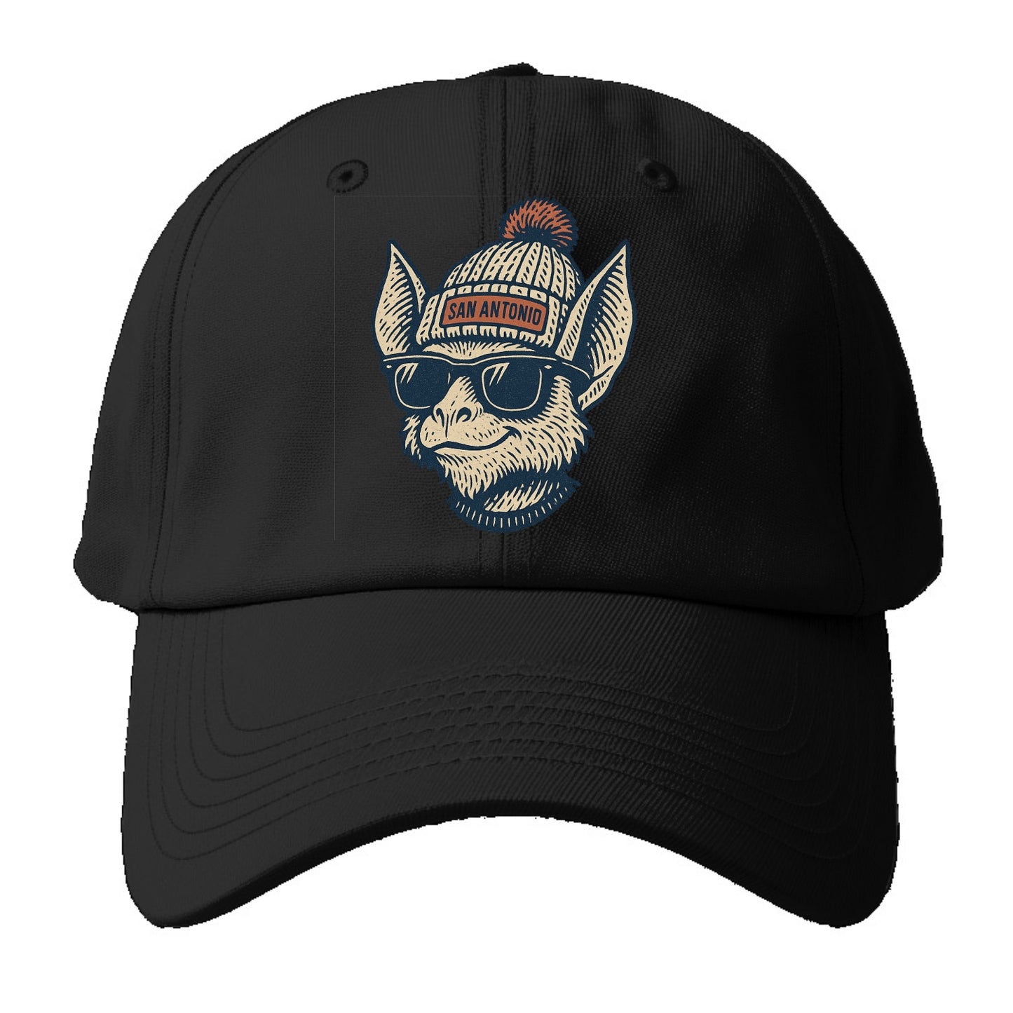 San Antonio Bat wearing San Antonio beanie with pom pom and wayfarer - Baseball Cap For Big Heads - Black