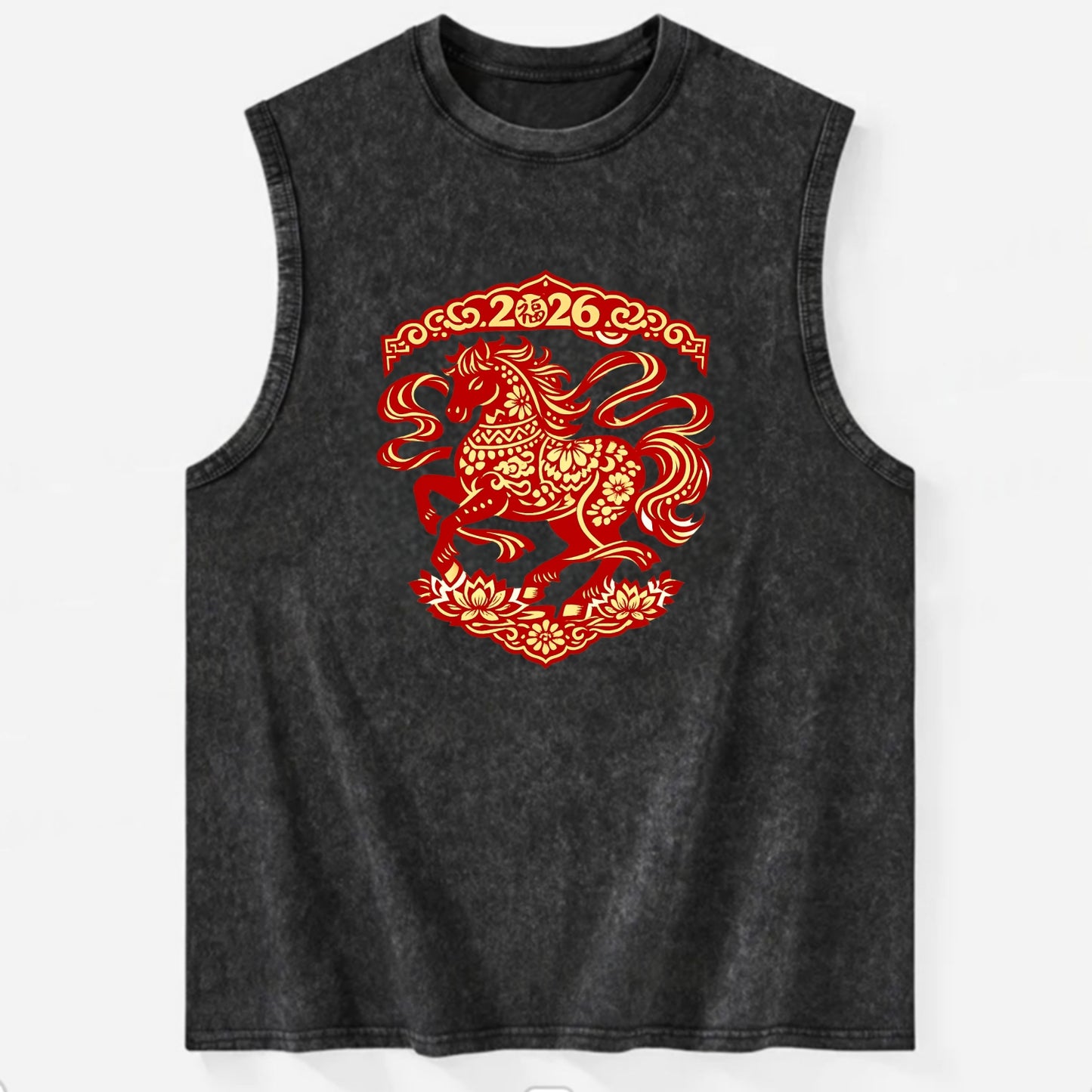 DANCING HORSE | Elegant prancing horse in motion | Graceful curved pose | - Vintage Washed Tank - Black