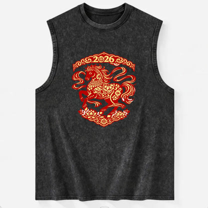 DANCING HORSE | Elegant prancing horse in motion | Graceful curved pose | - Vintage Washed Tank - Black