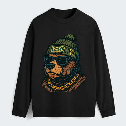 Waco Bear wearing Baylor beanie with BU patch - Classic Long Sleeve Shirt - Black