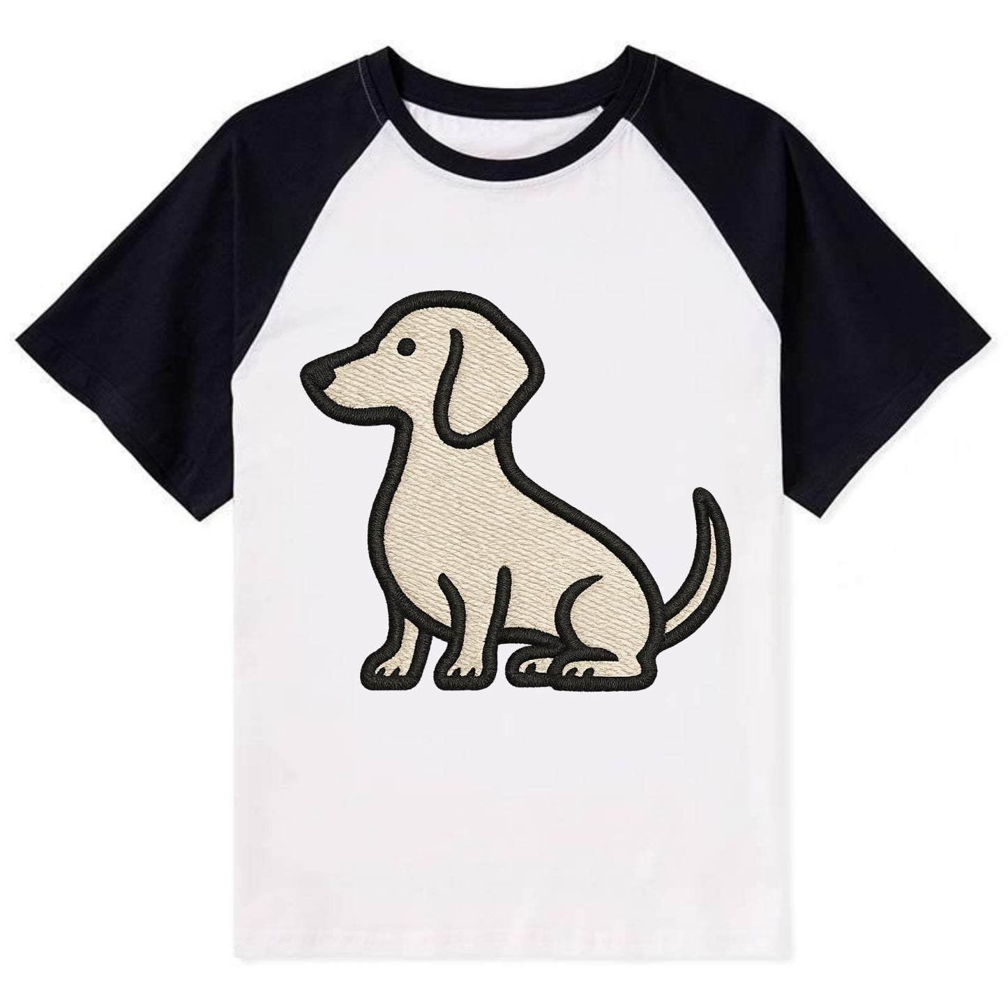 Dachshund - Long body profile view - Con Contrast Raglan T-shirt - Black