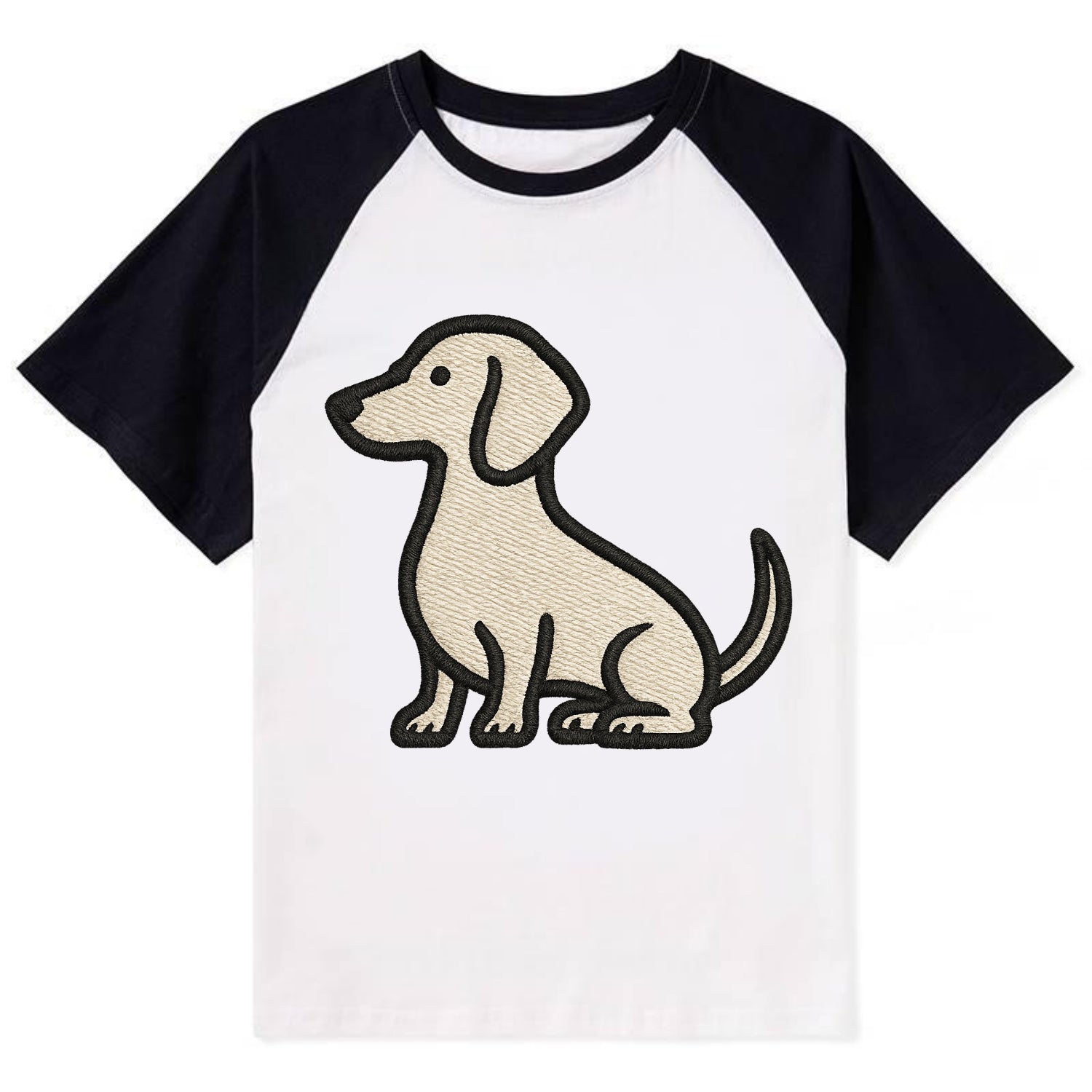 Dachshund - Long body profile view - Con Contrast Raglan T-shirt - Black