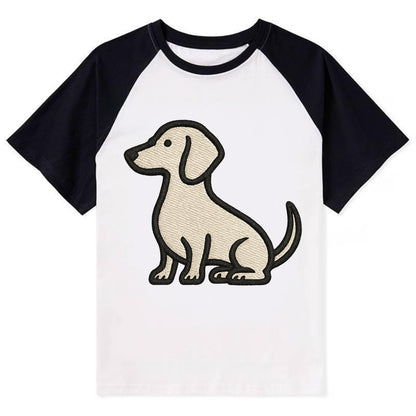 Dachshund - Long body profile view - Con Contrast Raglan T-shirt - Black
