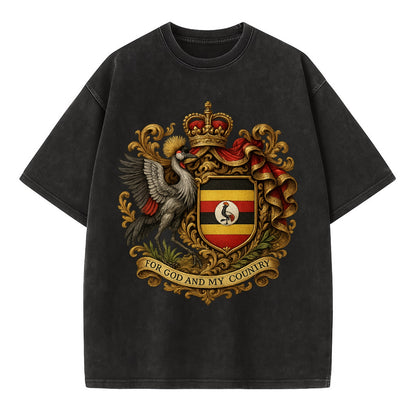 Uganda Crested Crane Emblem  - Vintage T-shirt - Black