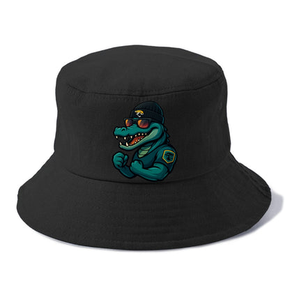 Jacksonville Alligator wearing Jaguars beanie with swamp patch and wayfarer sunglasses - Bucket Hat - Black