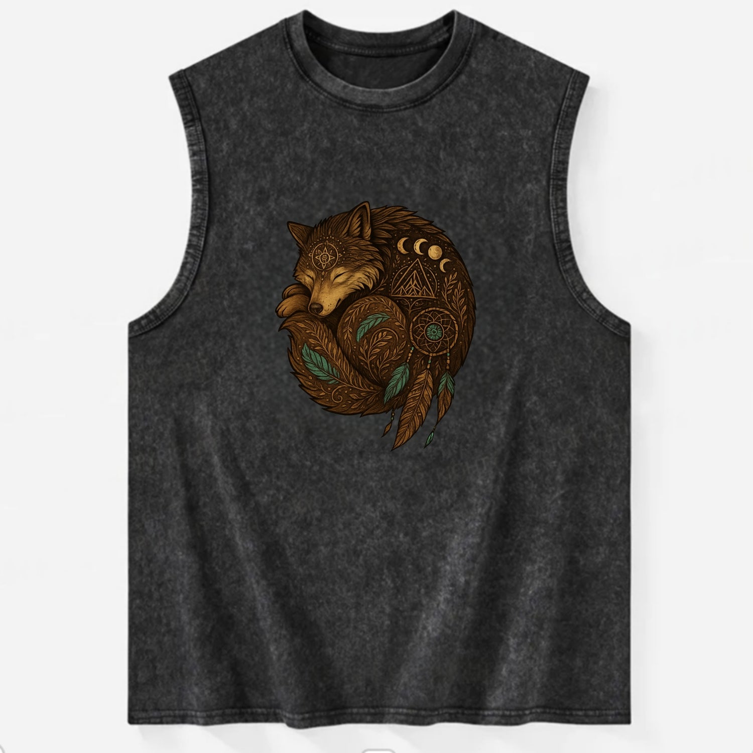 Sleeping Wolf Peace  - Vintage Washed Tank - Black