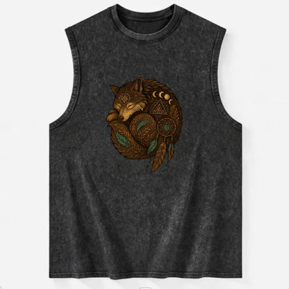 Sleeping Wolf Peace  - Vintage Washed Tank - Black