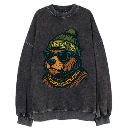 Waco Bear wearing Baylor beanie with BU patch - Vintage Sweatshirt - Black