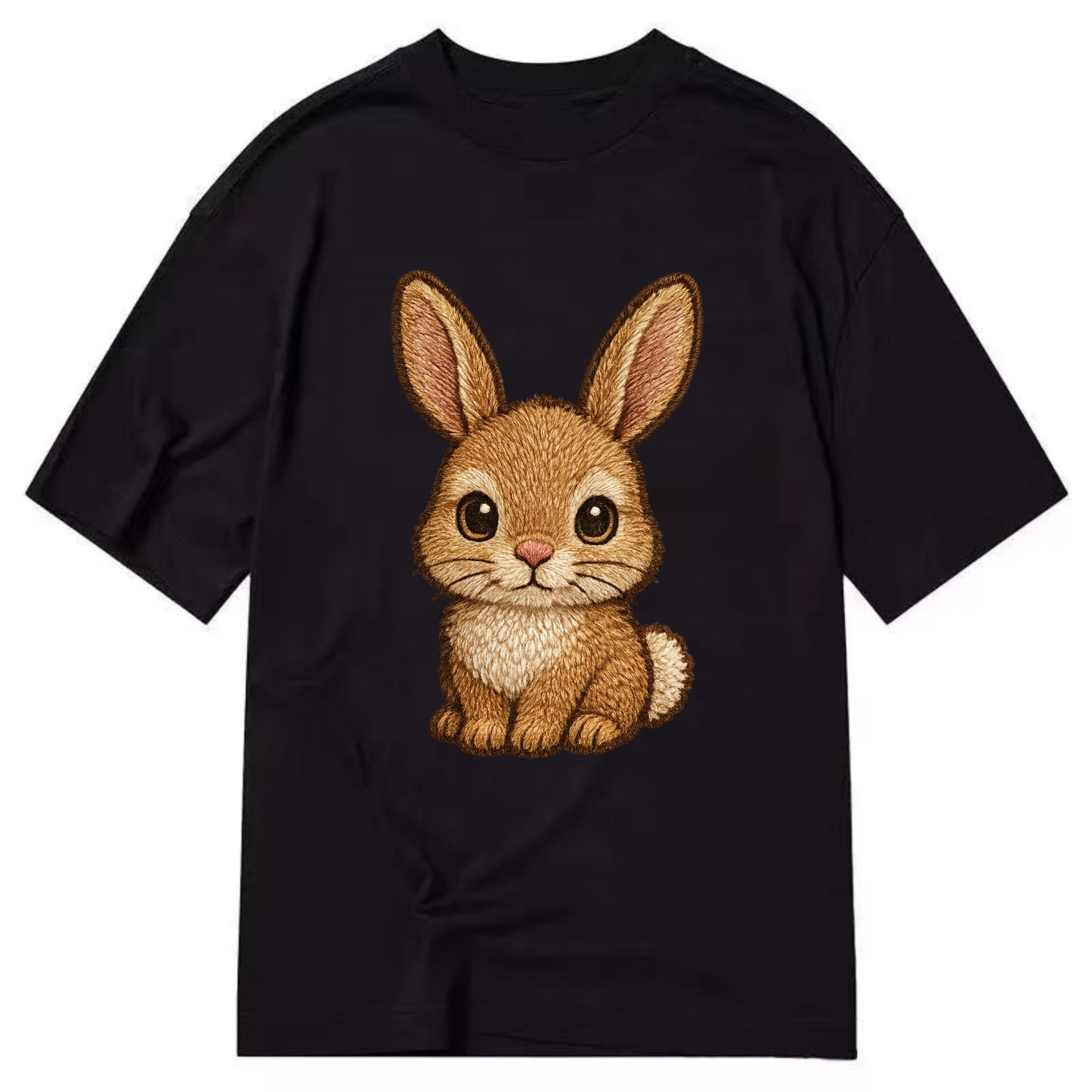 Baby Rabbit - long ears, fluffy white tail, pink nose, large brown eyes, - Classic T-shirt - Black