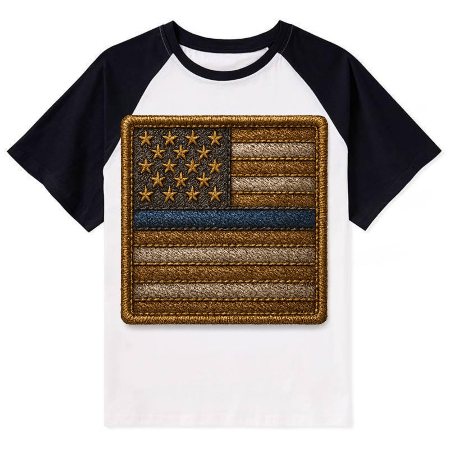 Thin Blue Line  - Contrast Raglan T-shirt - Black