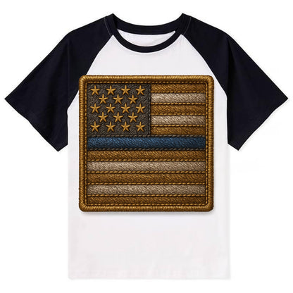 Thin Blue Line  - Contrast Raglan T-shirt - Black