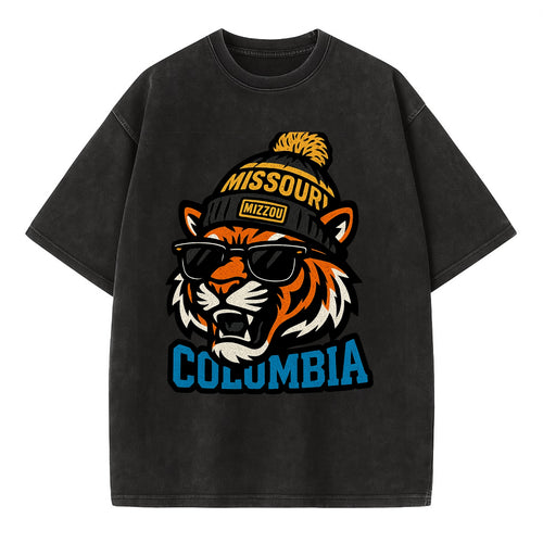 Columbia Tiger wearing Missouri beanie with Mizzou patch - Vintage T-shirt