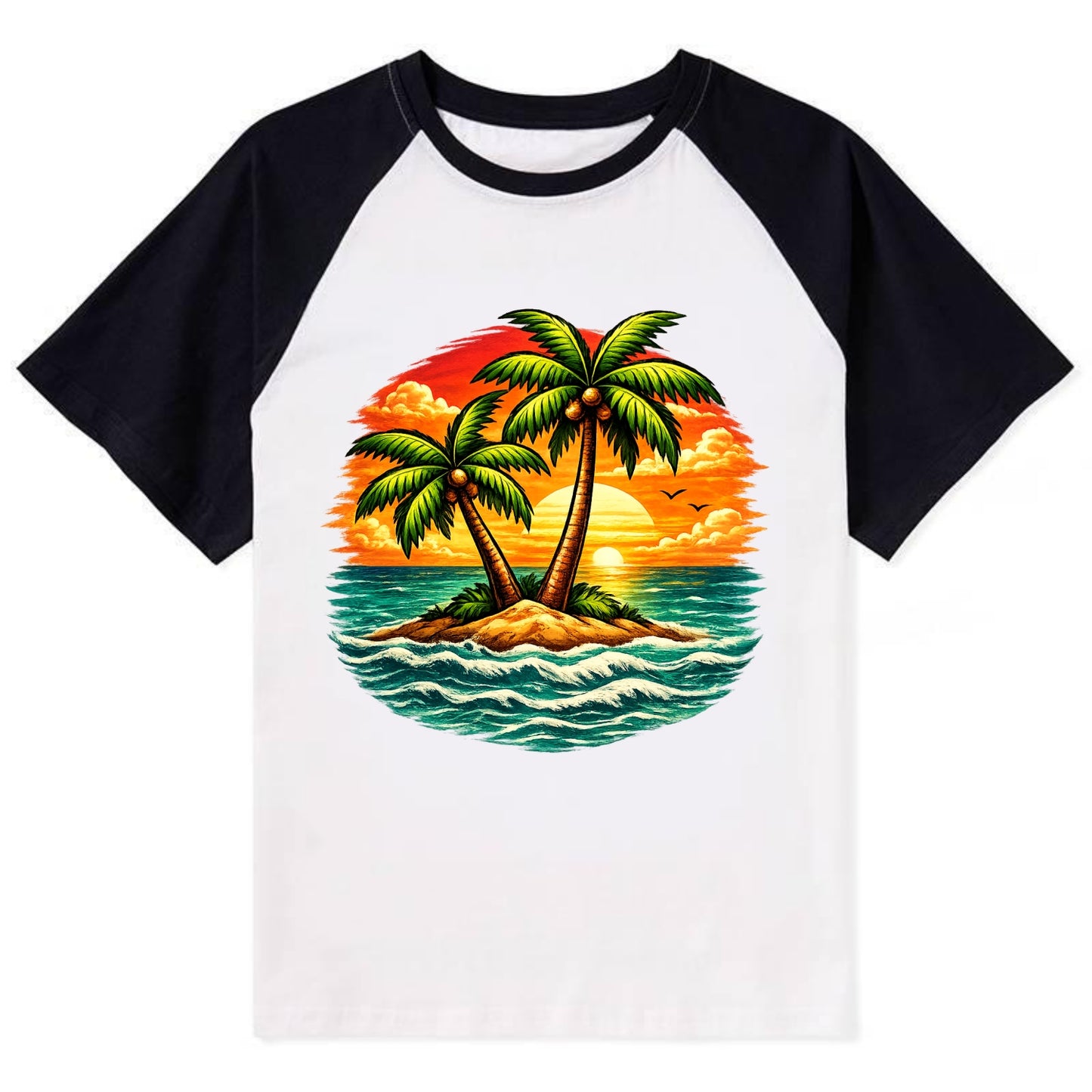 Tropical Island - Contrast Raglan T-shirt - Black