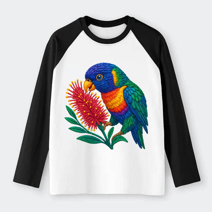 Rainbow Lorikeet Bottlebrush - Raglan Long Sleeve T-Shirt - Black