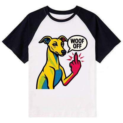Whippet sleek athletic greyhound-like, elegant long paw giving sass - Contrast Raglan T-shirt - Black