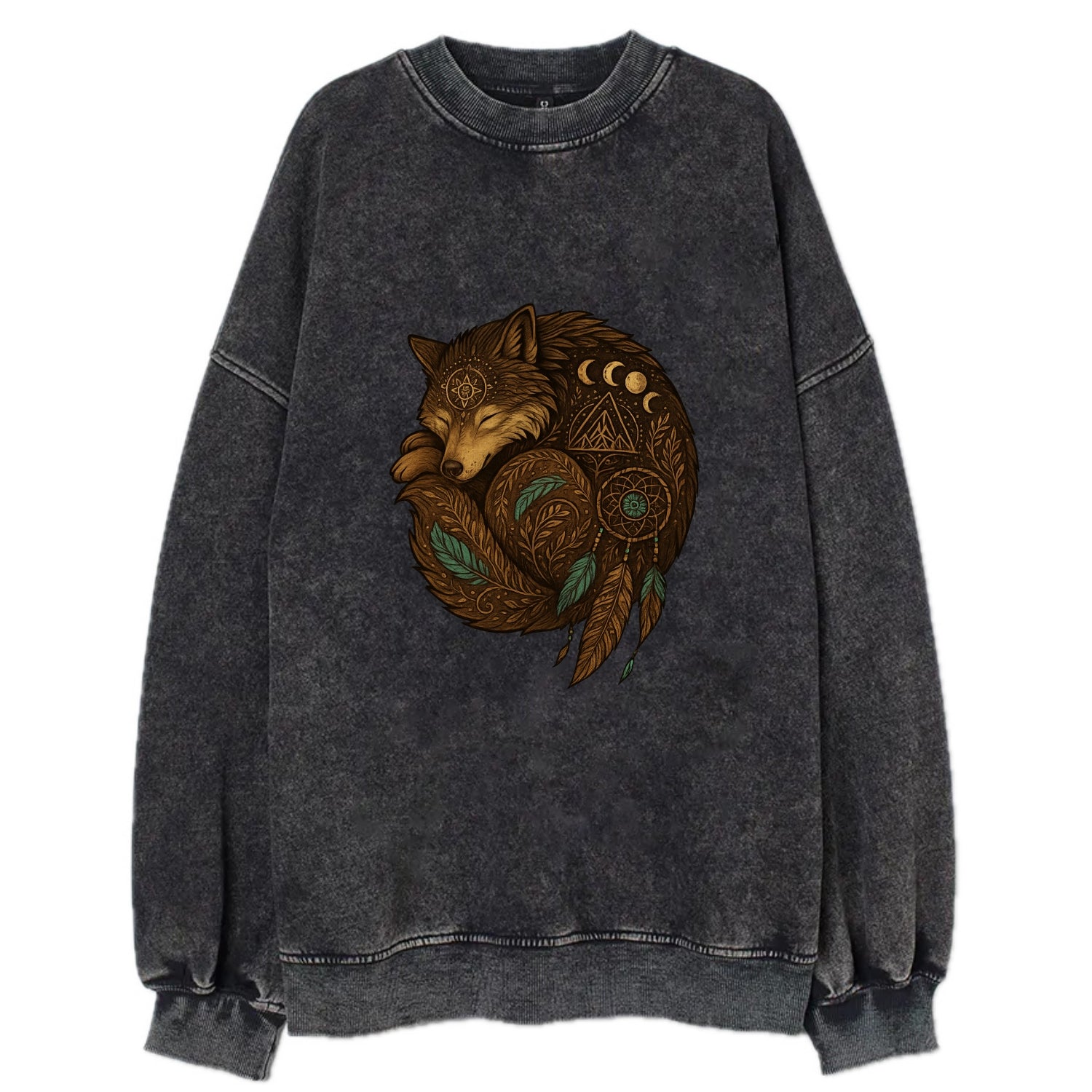 Sleeping Wolf Peace  - Vintage Sweatshirt - Black