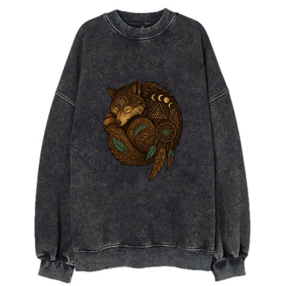 Sleeping Wolf Peace  - Vintage Sweatshirt - Black