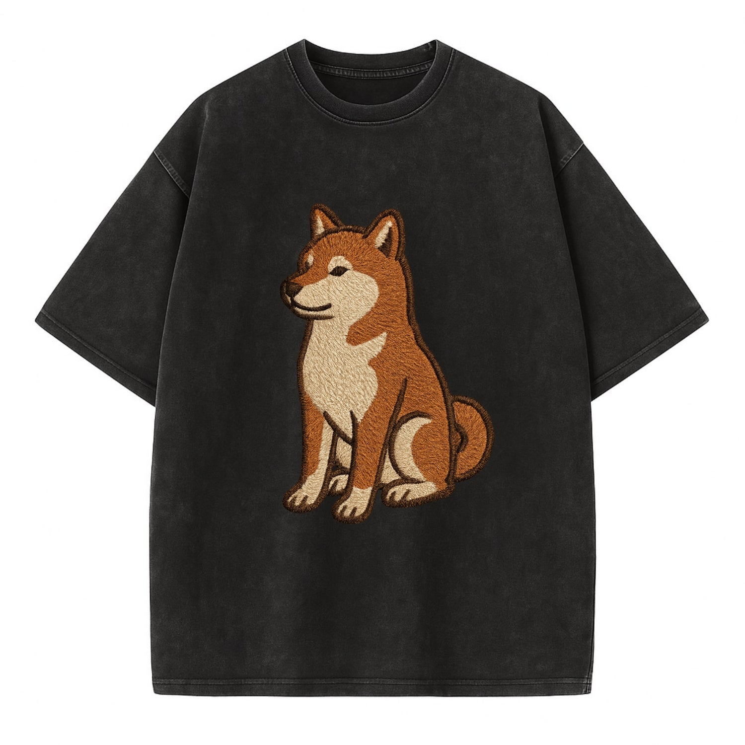 Shiba Inu - Red sesame embroidered sitti Vintage T-shirt - Black