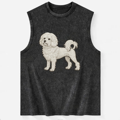 Löwchen - Little Lion Dog white embroidered pose - Vintage Washed Tank - Black