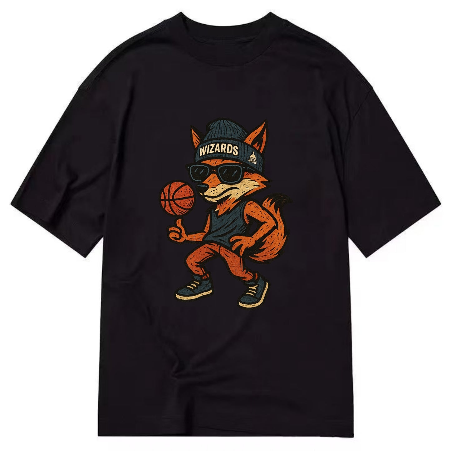 Washington Fox wearing Wizards beanie with capitol patch and wayfarer sunglasses - Classic T-shirt - Black