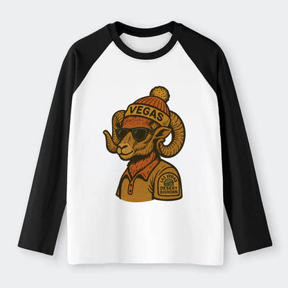 Las Vegas Desert Bighorn wearing Vegas beanie with pom pom and - Raglan Long Sleeve T-Shirt - Black
