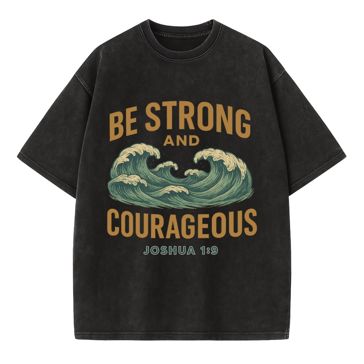 Joshua 1:9 Ocean - Vintage T-shirt - Black