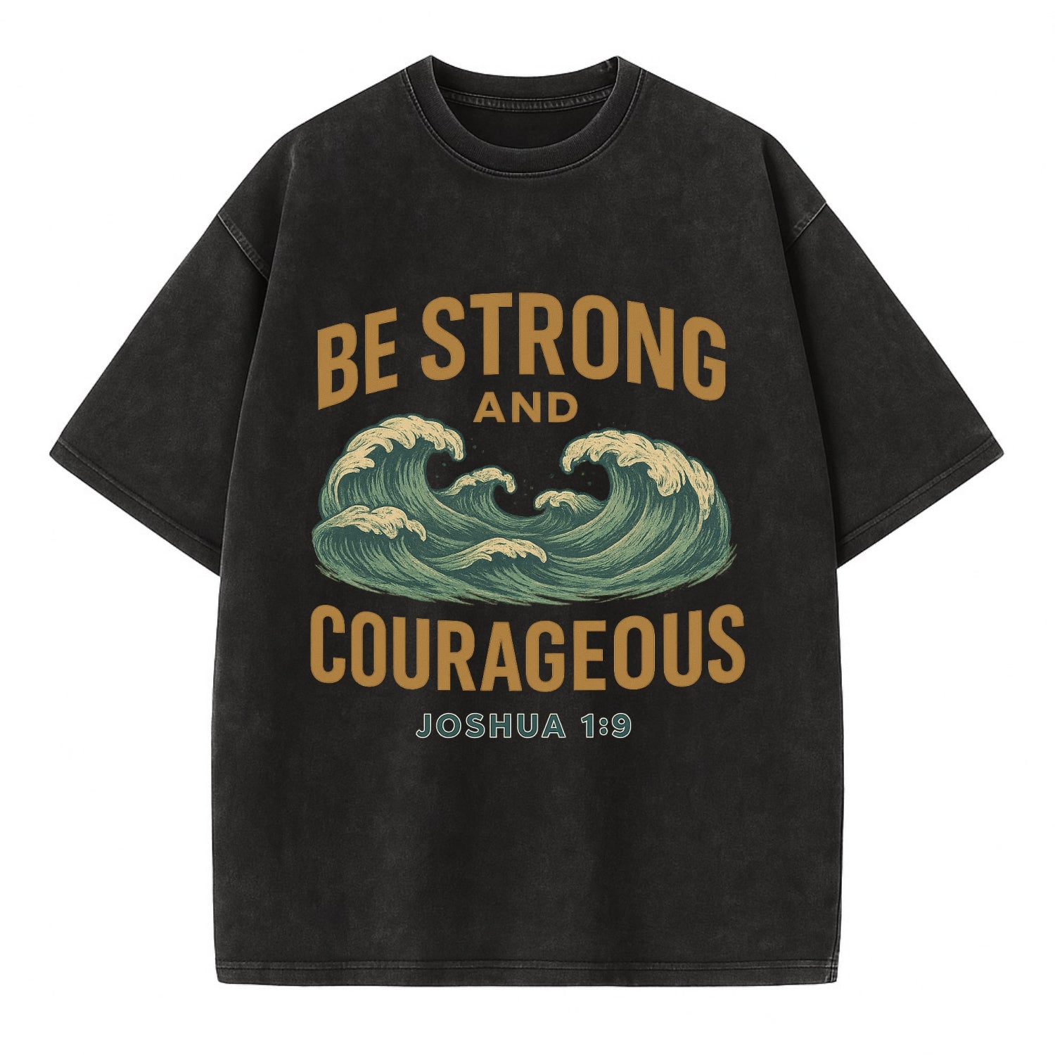 Joshua 1:9 Ocean - Vintage T-shirt - Black