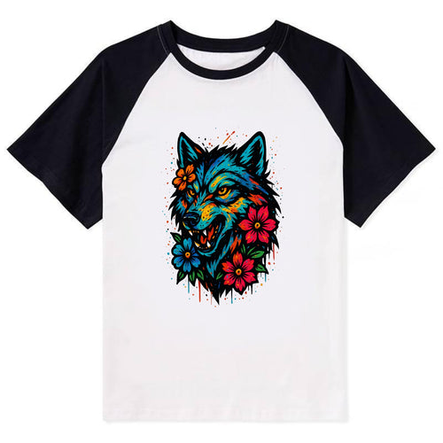 Floral Wolf Garden  - Contrast Raglan T-shirt