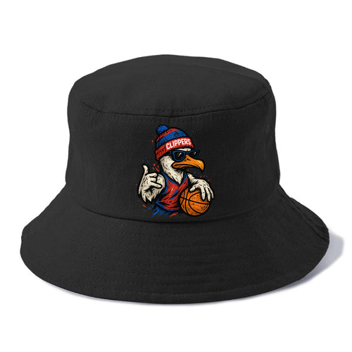 LA Seagull wearing Clippers red white and blue beanie with ship patch and wayfarer - Bucket Hat