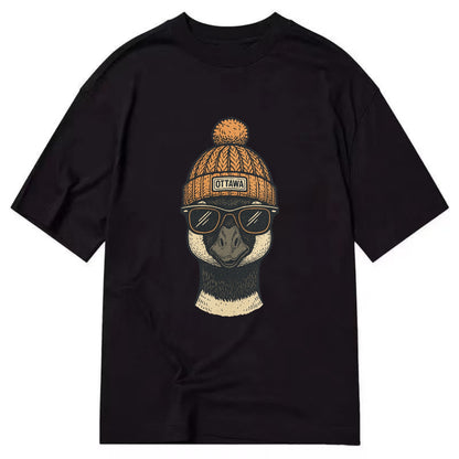 Ottawa Canadian Goose wearing Ottawa beanie with pom pom and wayfarer sunglasses - Classic T-shirt - Black