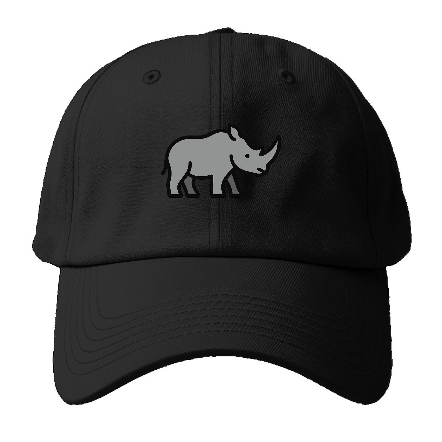 Rhinoceros - Gray with horn flat side profile - Baseball Cap - Black