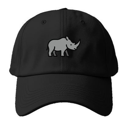 Rhinoceros - Gray with horn flat side profile - Baseball Cap - Black