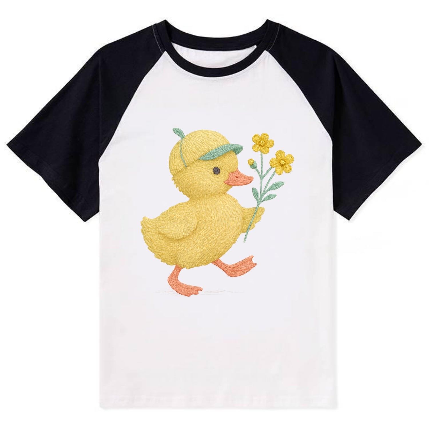 Yellow Duckling - Contrast Raglan T-shirt - Black