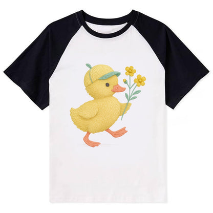 Yellow Duckling - Contrast Raglan T-shirt - Black
