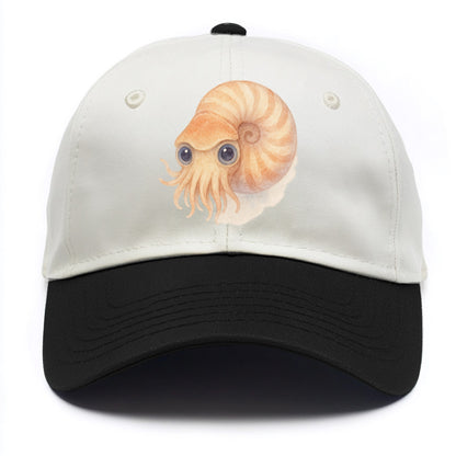 Baby Nautilus - spiral shell, tentacles peeking, ancient eyes, front-facing, living - Two Tone Cap - Black