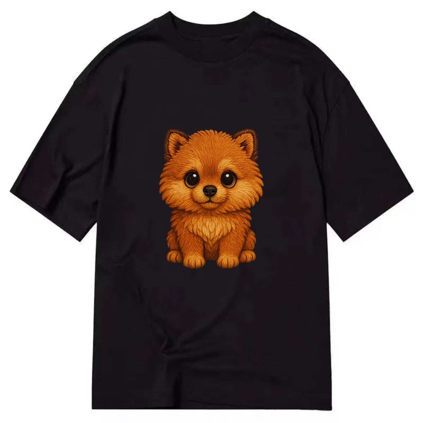 Baby Pomeranian Puppy - fluffy orange ball, fox face, tiny body, bright eyes, - Classic T-shirt - Black