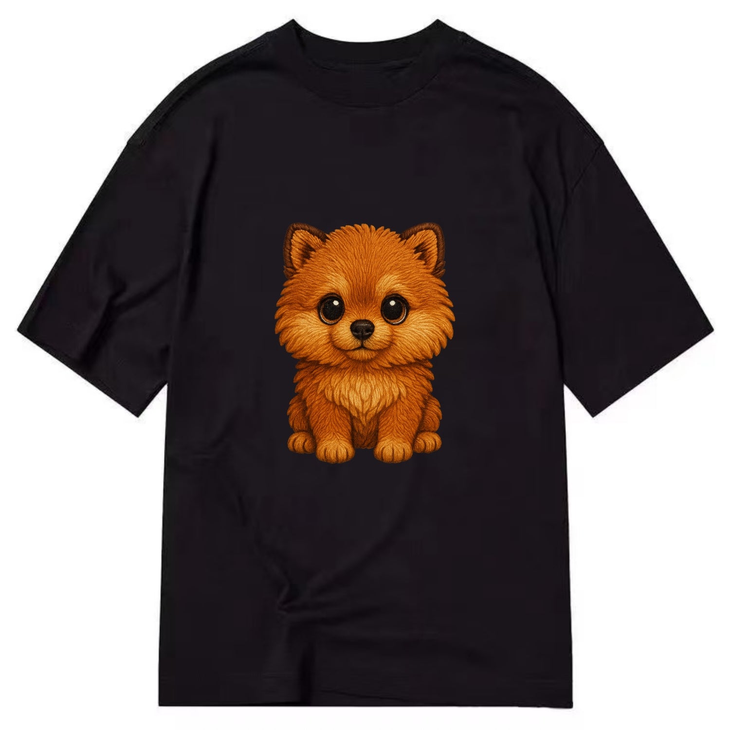 Baby Pomeranian Puppy - fluffy orange ball, fox face, tiny body, bright eyes, - Classic T-shirt - Black
