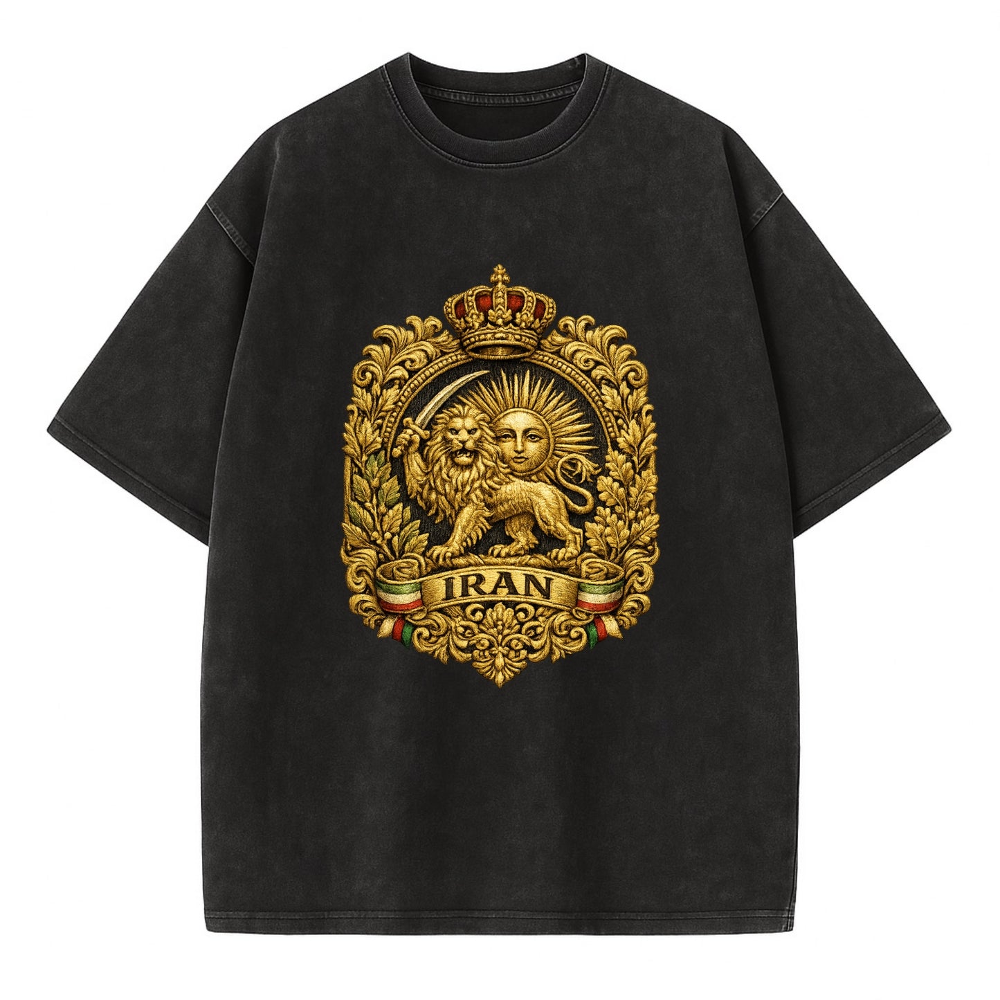 Iran Lion Sun Badge - Vintage T-shirt - Black