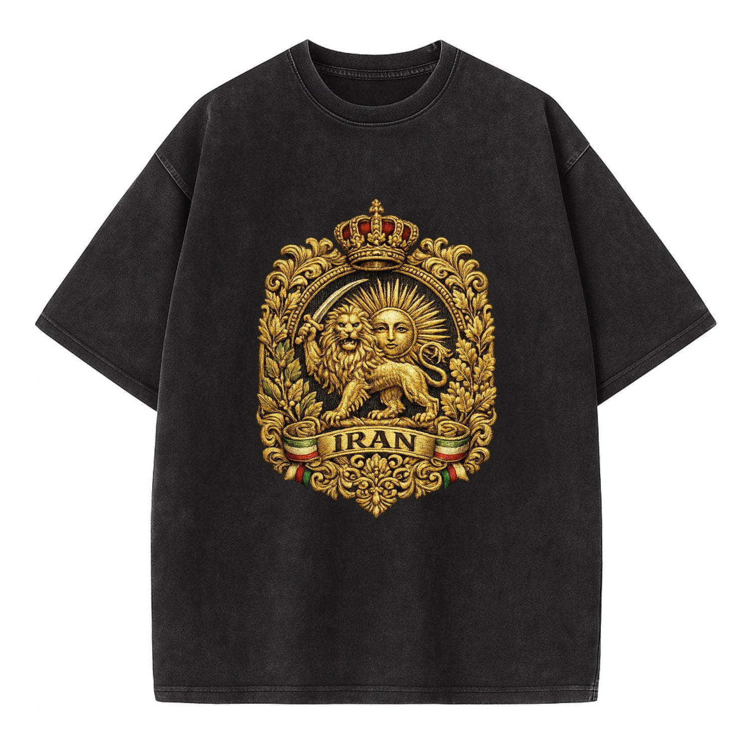 Iran Lion Sun Badge - Vintage T-shirt - Black