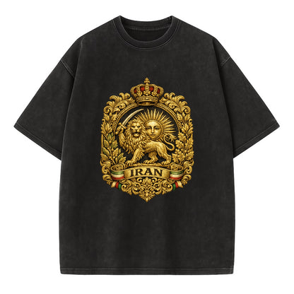 Iran Lion Sun Badge - Vintage T-shirt - Black