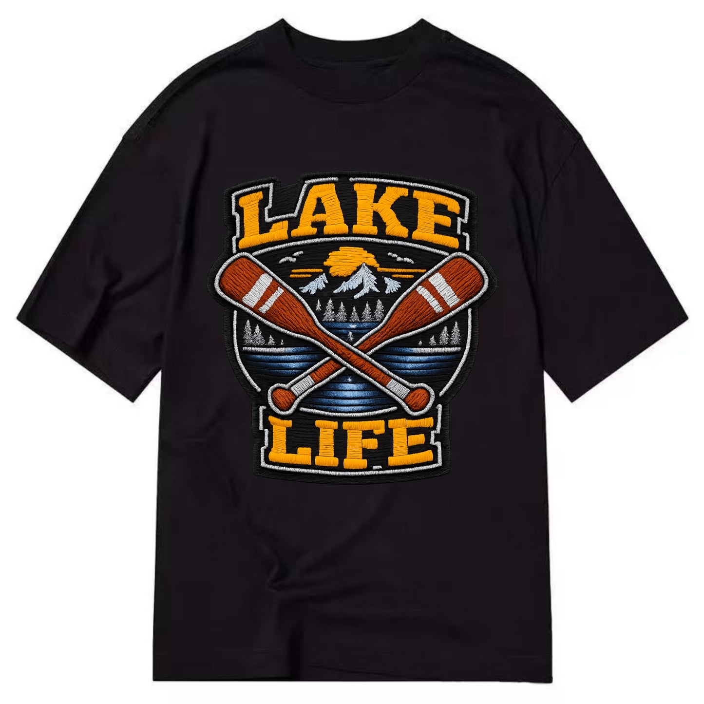 CANOE PADDLE - wooden paddle crossed in brown and cream , lake life - Classic T-shirt - Black