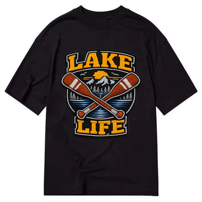 CANOE PADDLE - wooden paddle crossed in brown and cream , lake life - Classic T-shirt - Black