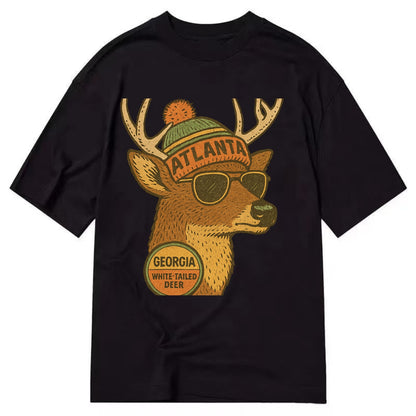 Georgia White-tailed Deer wearing Atlanta beanie with pom pom and wayfarer - Classic T-shirt - Black