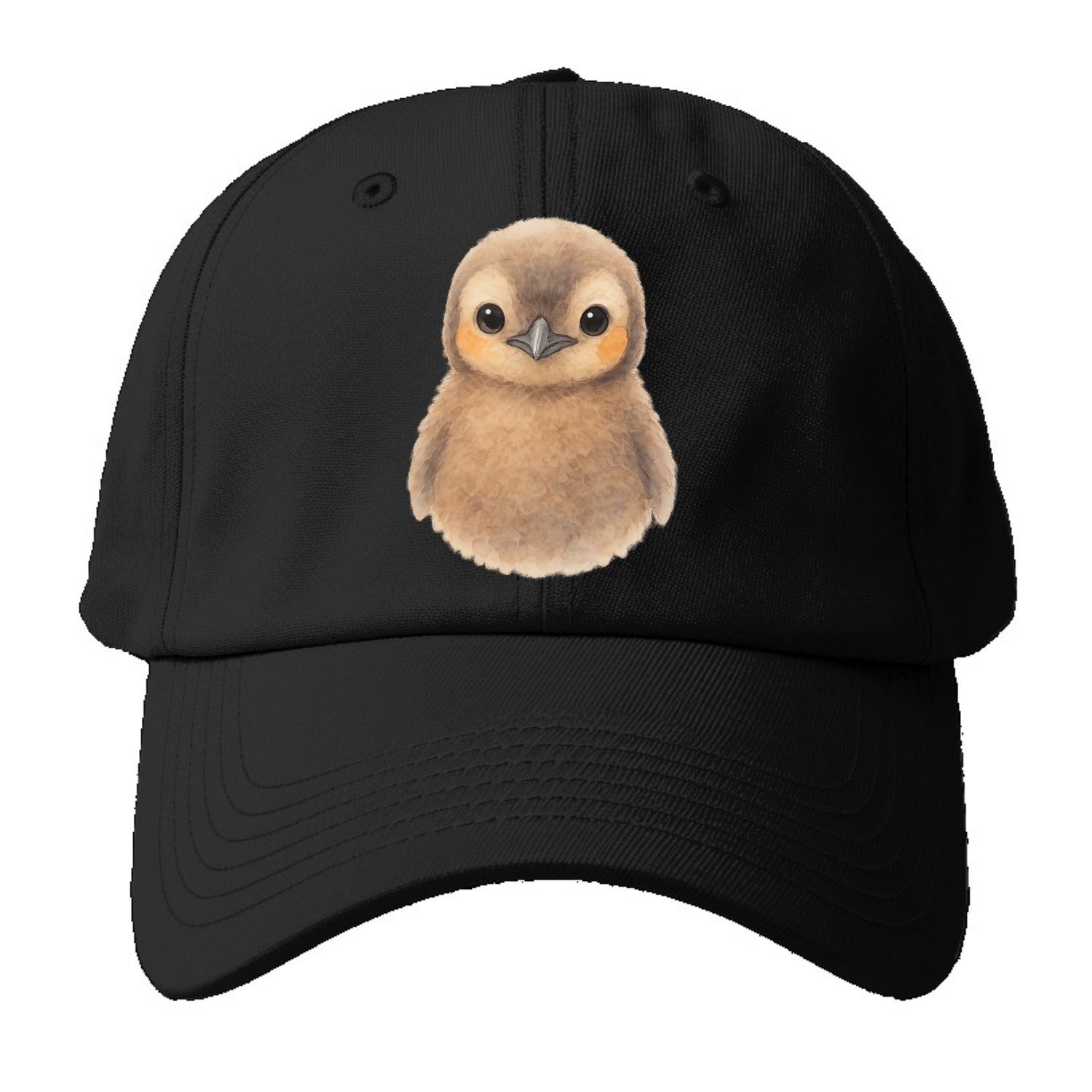 Baby King Penguin - orange cheek patches, fluffy brown, large eyes, - Baseball Cap For Big Heads - Black