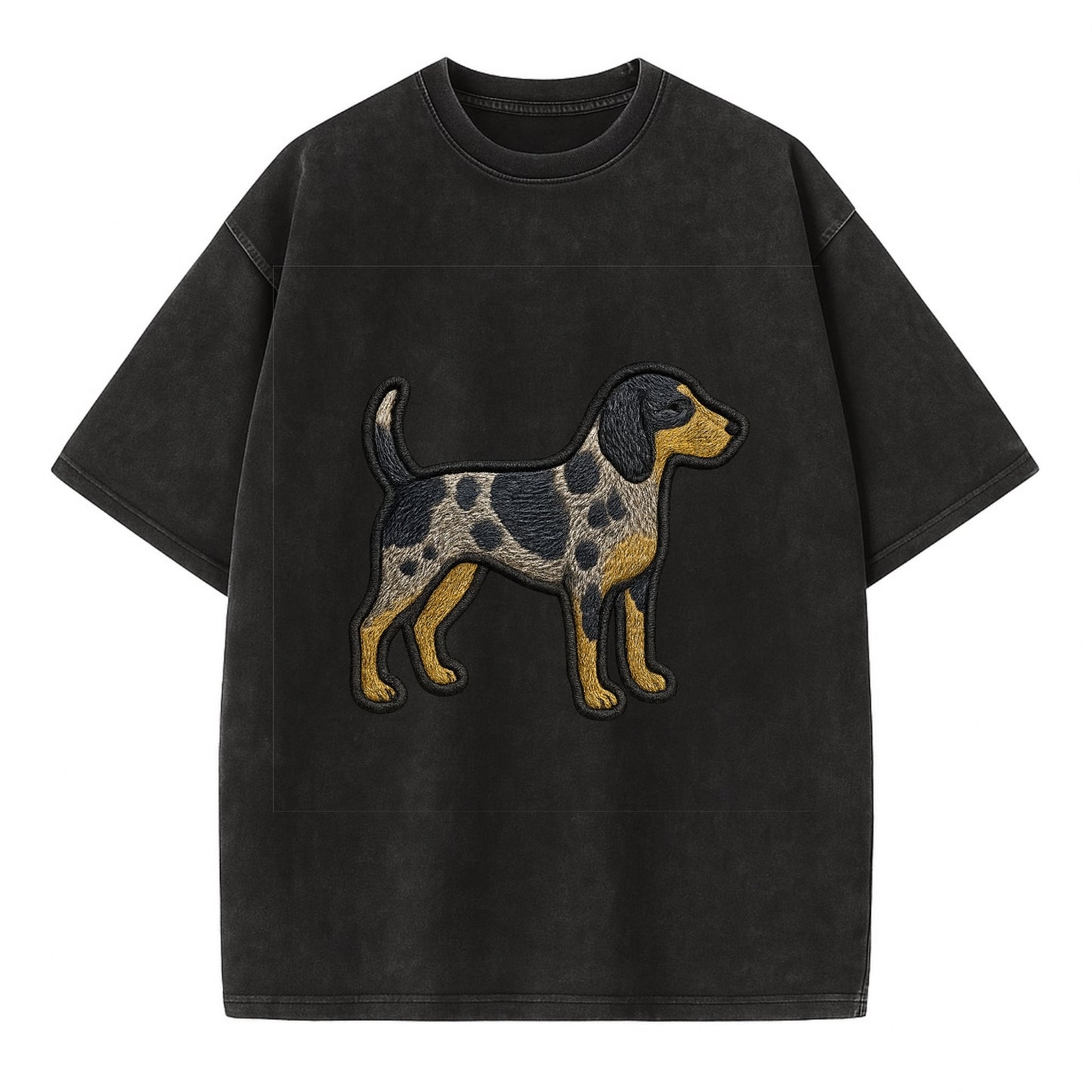 Bluetick Coonhound - Trendy spotted hound logo with prominent black border - Vintage T-shirt - Black