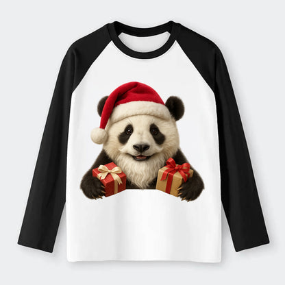 Santa Panda  - Raglan Long Sleeve T-Shirt - Black