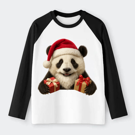 Santa Panda  - Raglan Long Sleeve T-Shirt - Black