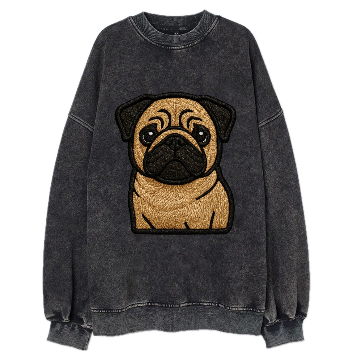 Pug - Contemporary wrinkled design with - Vintage Sweatshirt - Black
