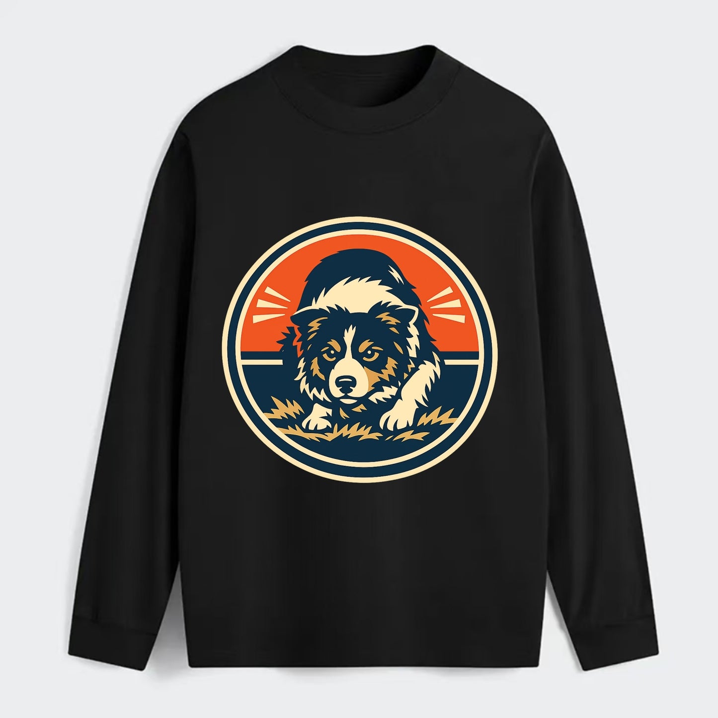 Focused Border Collie Emblem - Classic Long Sleeve Shirt - Black