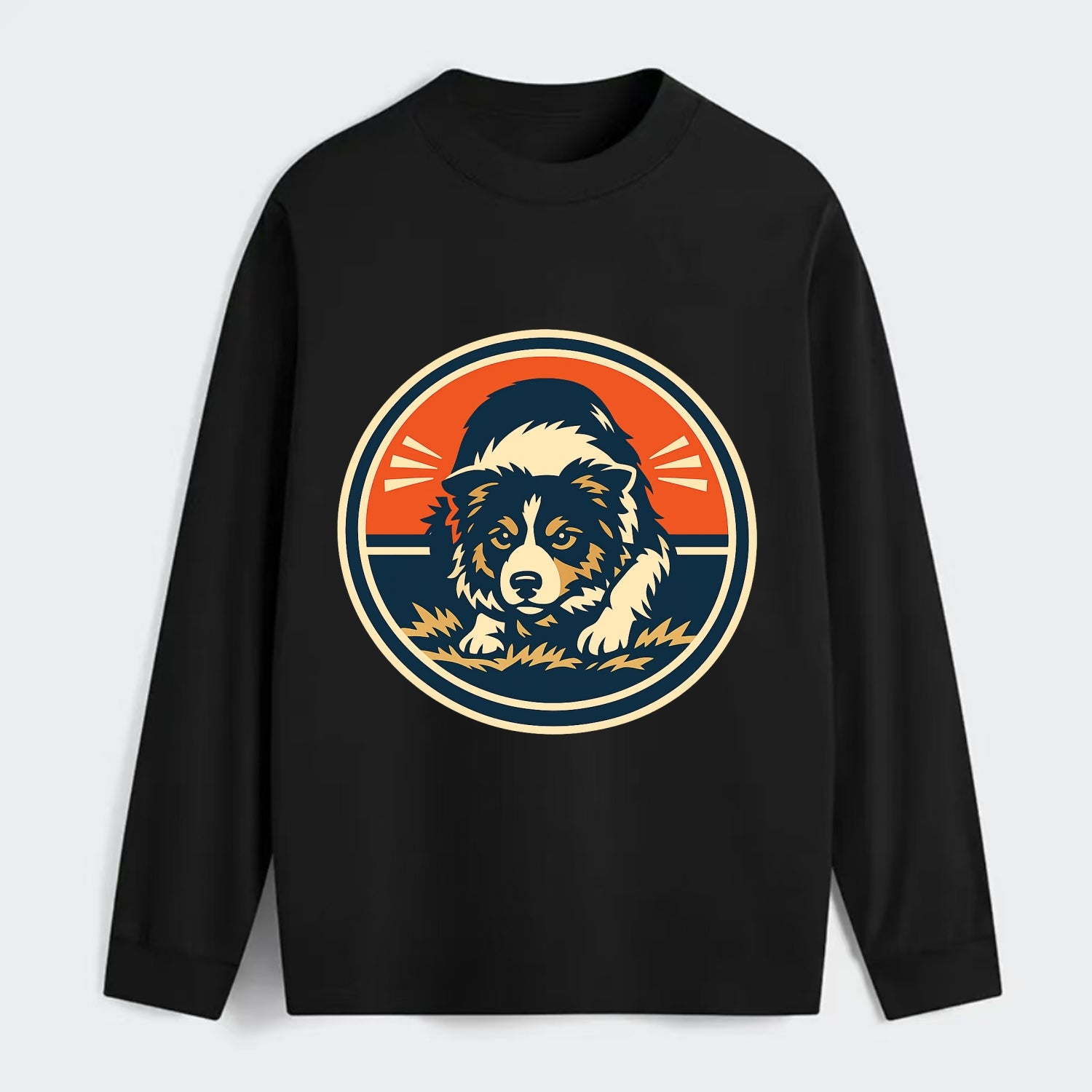 Focused Border Collie Emblem - Classic Long Sleeve Shirt - Black